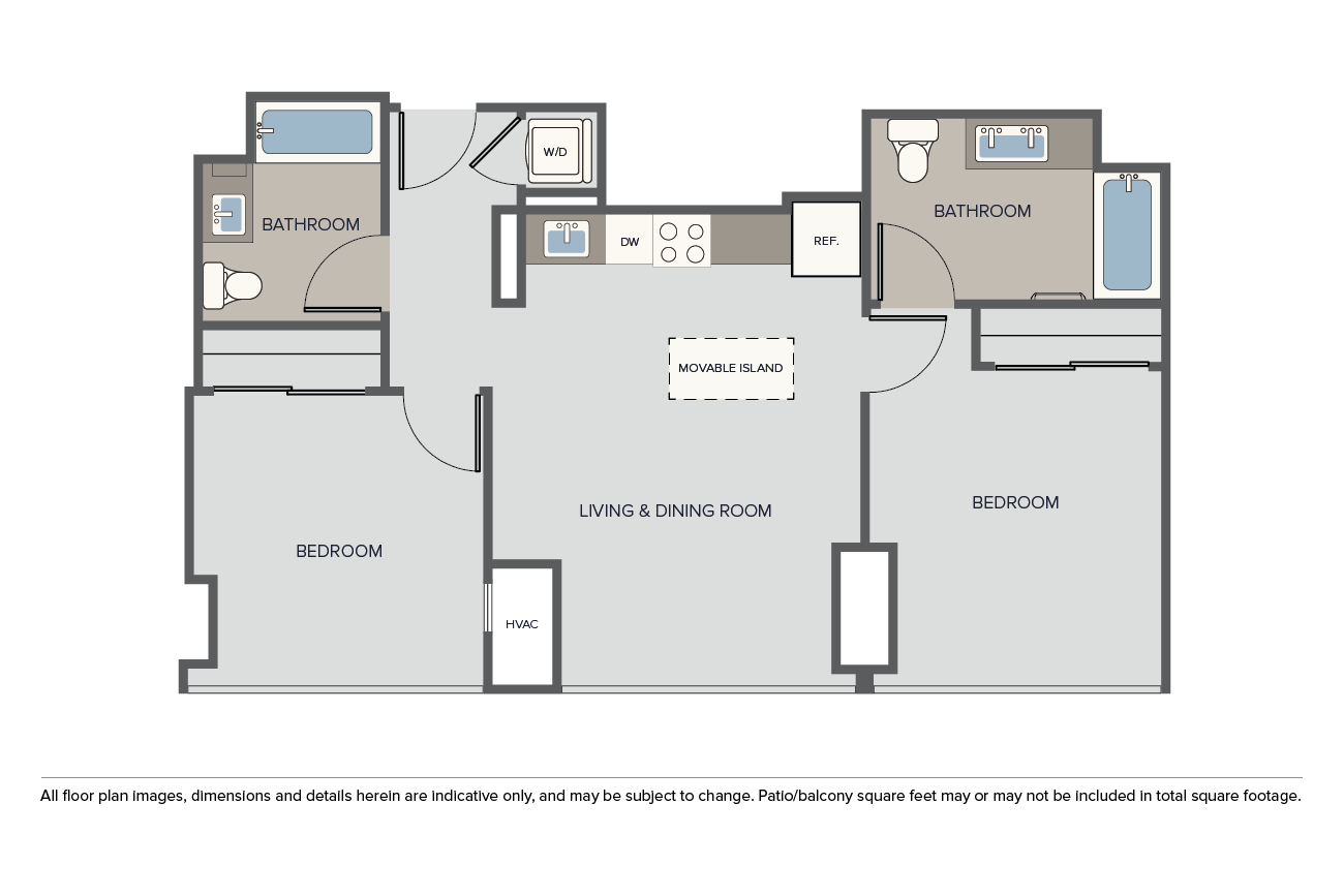 Floor plan for 2 beds, 2 baths, 942 sqft